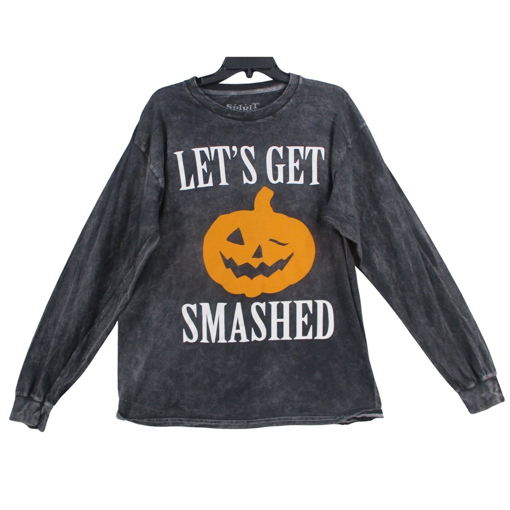 Spirit Halloween Lets Get Smashed Pumpkin Graphic Tee Mineral Wash Gray Medium